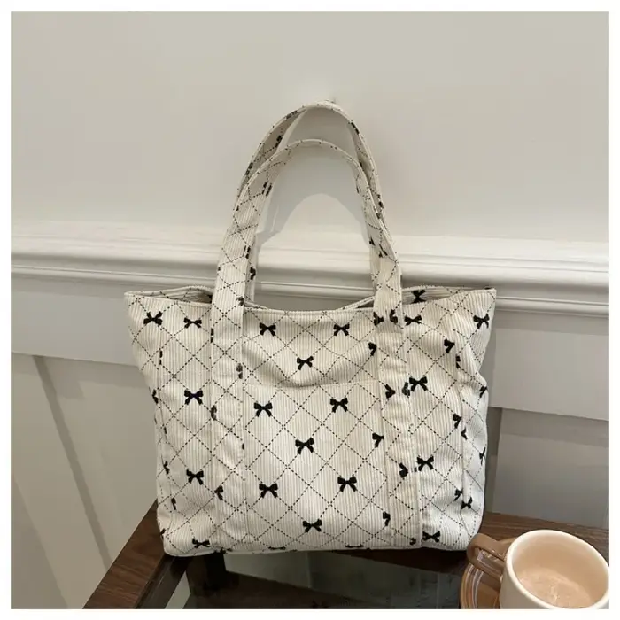 Sac fourre-tout en velours côtelé à motif d'arc