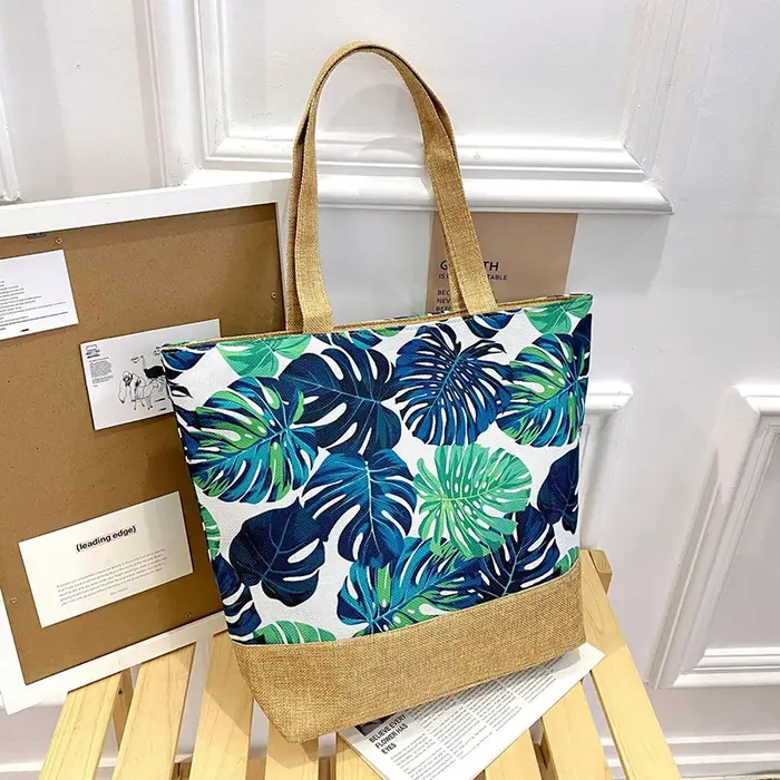 2025 femmes feuilles imprimé sac à main grande capacité mode toile fourre-tout dames Portable plage 