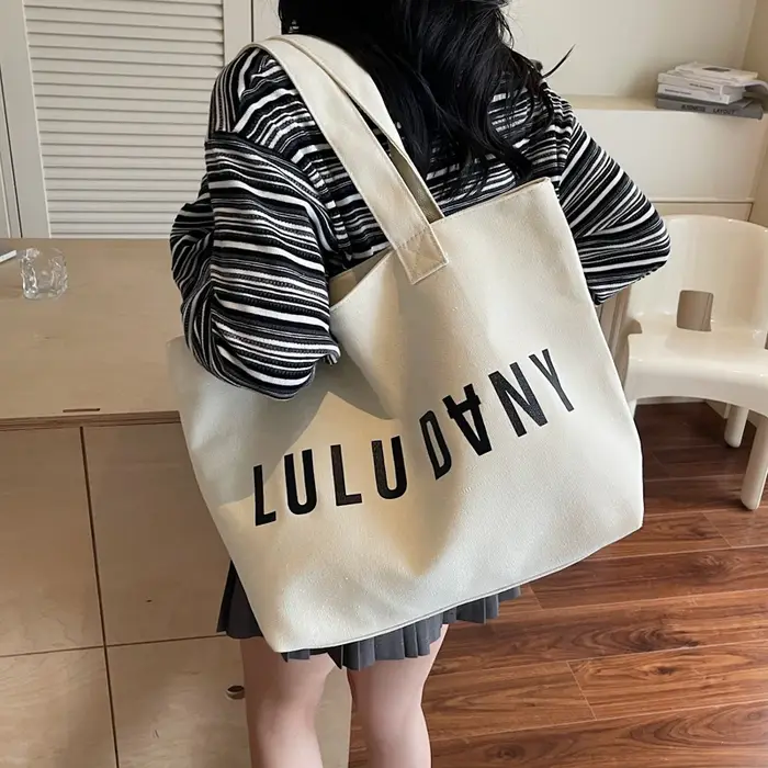Sac à main en toile imprimé lettre pour femme | Sac fourre-tout à bandoulière de grande capacité