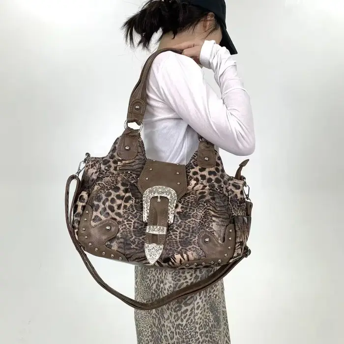 Y2K – sac fourre-tout en patchwork imprimé léopard pour fille épicée