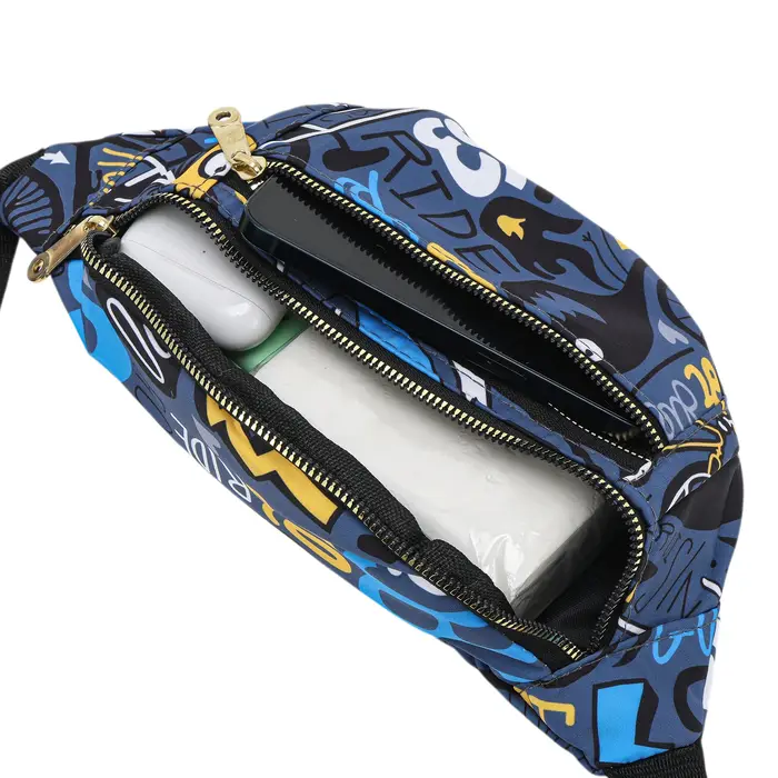 X Autohaux Sac banane imprimé mode rétro noir bleu 1 pièce