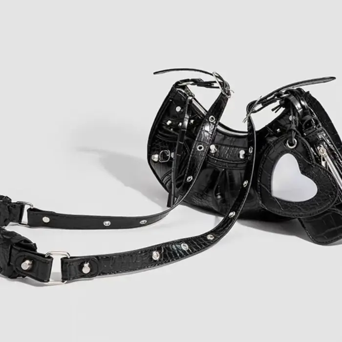 Sac de moto plissé à franges et rivets style punk 2025