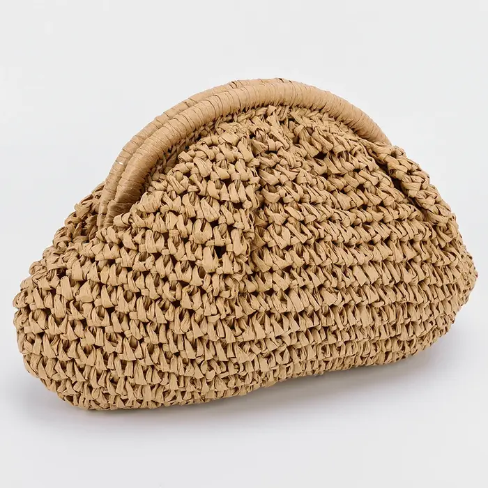 Sac en paille tissé pour femmes, sac à bandoulière élégant avec sangle en chaîne, sac à bandoulière de grande capacité, sac à main tissé de couleur unie pour voyage en plein air