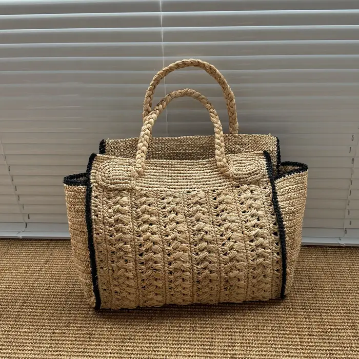 Sac de plage tressé vintage français Lafite, fait main, polyvalent, grande capacité, pour femme, tendance