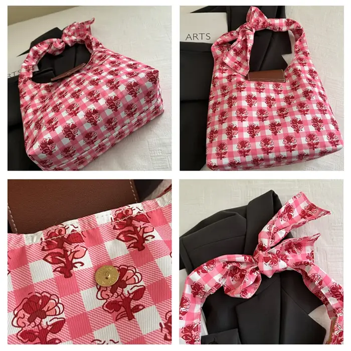 Sac fourre-tout à poignées nœud papillon et motif rayé