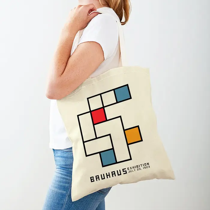 Bauhaus minimaliste femmes sacs à provisions Double impression décontracté toile sac à bandoulière pour enfant abstrait couleur bloc Shopper sac