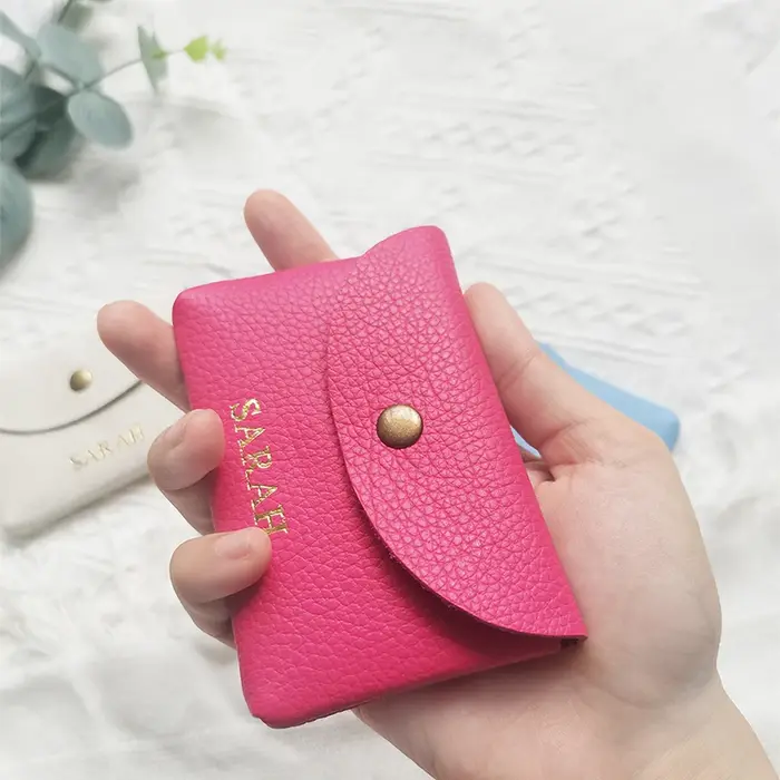 Mini porte-monnaie en cuir véritable avec nom personnalisé