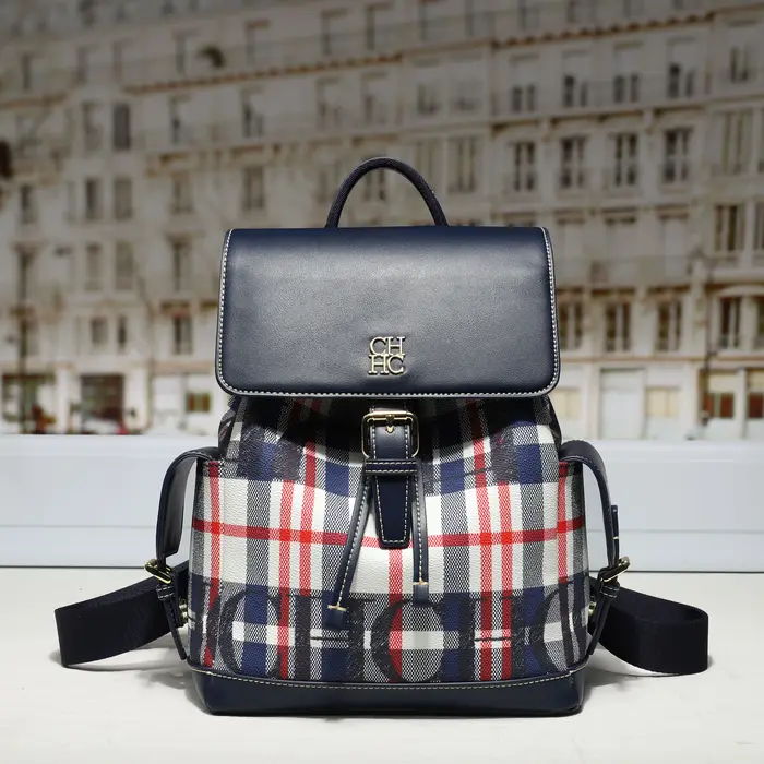CH nouvelles femmes sac à dos motif à carreaux noir rouge couleur bloc dames sac boucle détail décontracté voyage quotidien bandoulière mode sac