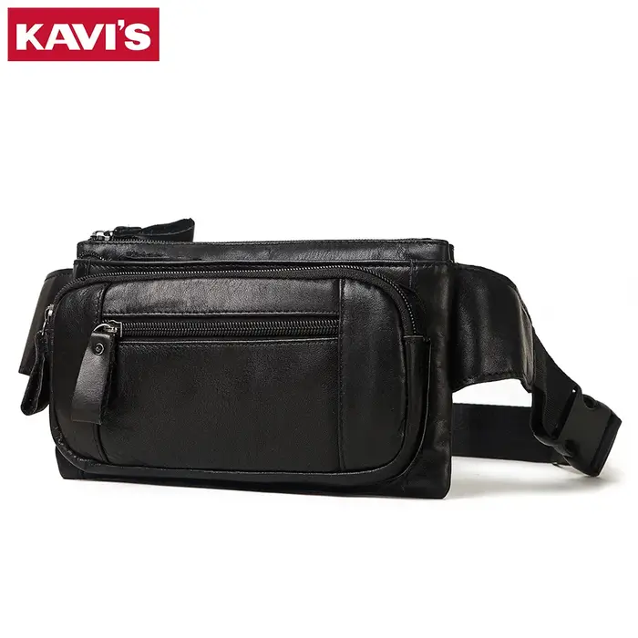 KAVIS Sac messager pour homme en cuir, sac banane facile à transporter, sac pour téléphone portable