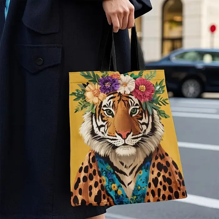 Sac fourre-tout élégant imprimé tigre et léopard