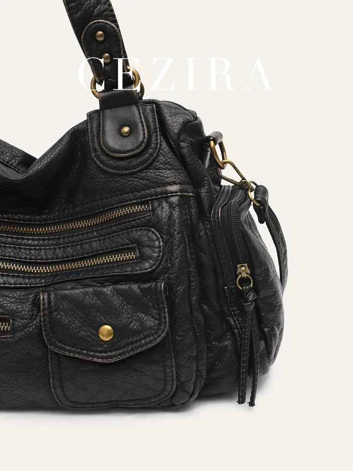Sac à Bandoulière Vintage Unisexe en Cuir PU Délavé pour Femme