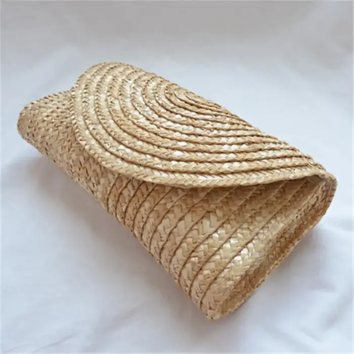 Pochette tissée en paille de blé pour femme, tressée à la main, portefeuille féminin, sac à main enveloppe, été, plage, voyage