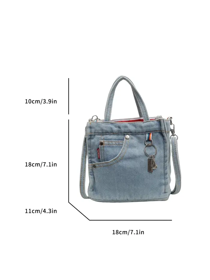 Sac à Main en Denim Délavé de Couleur Unie pour Femme