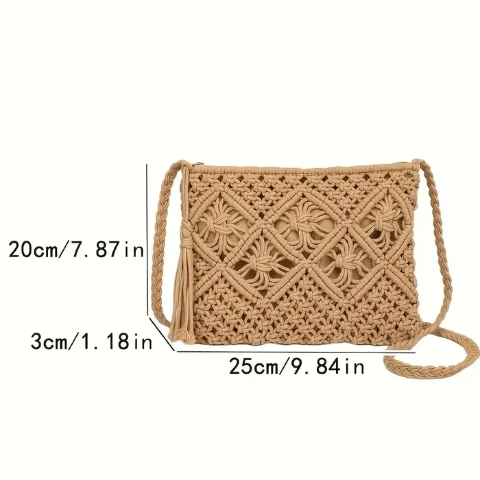 Sac à bandoulière tissé à la main pour femme de style bohème - Sac de plage d'été avec fermeture éclair