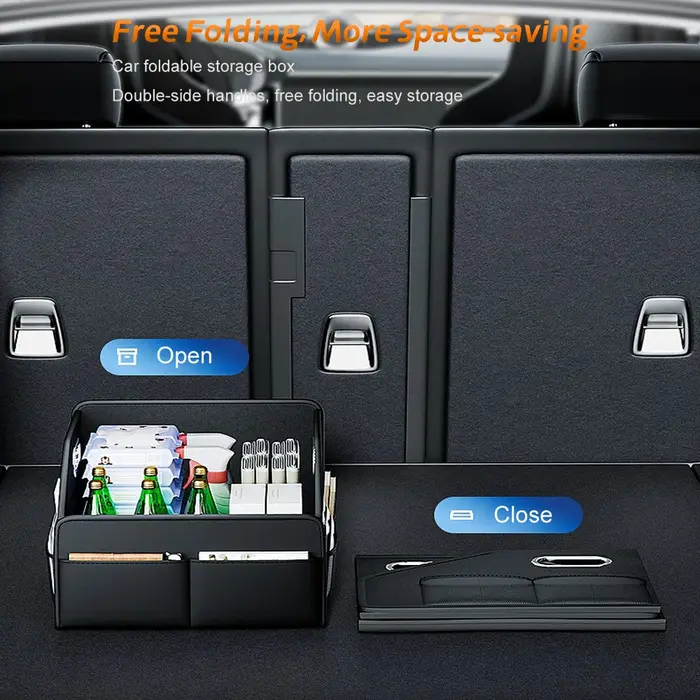 Organisateur de rangement pliable – Boîte fourre-tout en cuir PU pour coffre de voiture
