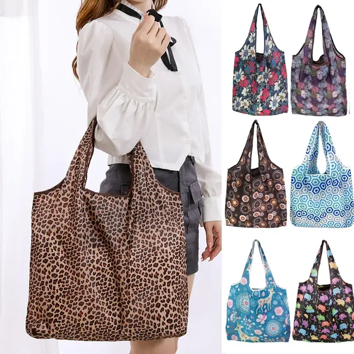 Grand sac de courses pliable à motif de fleur de chat pour femmes