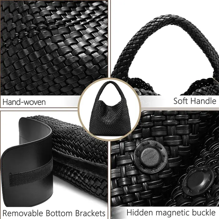 Sac fourre-tout tissé en cuir souple pour femme, grand sac à main, sac de travail initié, été, plage
