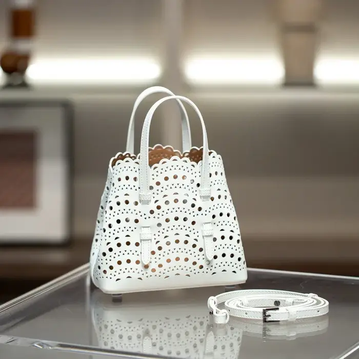Sac à bandoulière en cuir rectangulaire pour femme, style panier ajouré, sacs de créateur de luxe, v