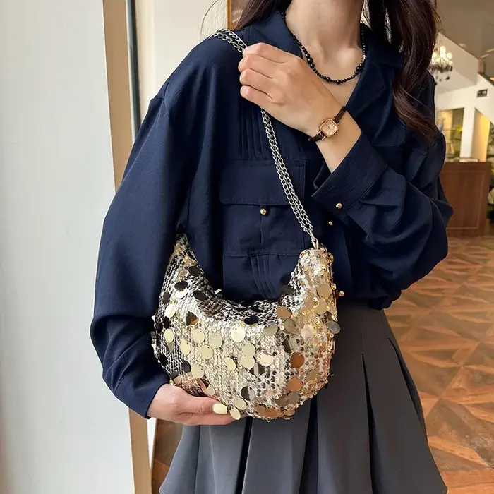 Sac à Main Demi-Lune Hobos à Paillettes pour Femme