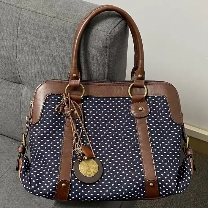 Sac fourre-tout vintage à pois pour femme