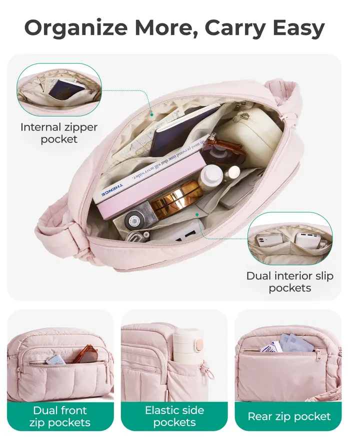 BAGSMART sac à bandoulière décontracté sac pour femme Anti-vol sac à main de voyage moyen matelassé sacs