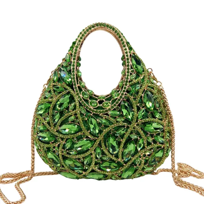 Sac de soirée vintage en satin vert olive avec poignée supérieure