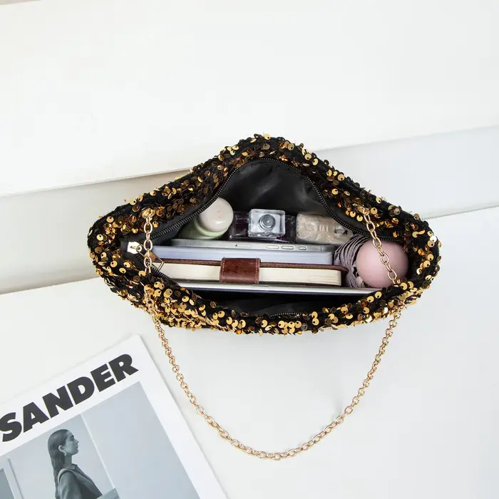 Pochette à bandoulière carrée à paillettes pour femmes
