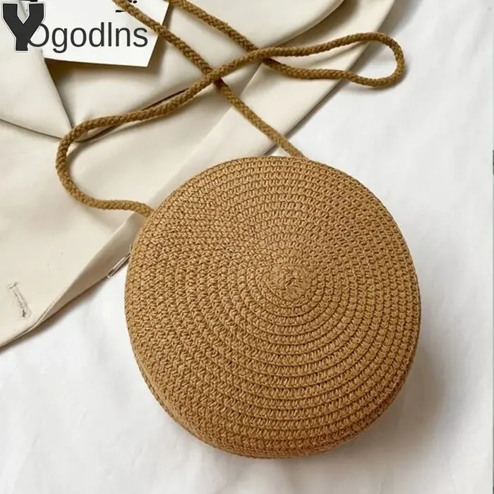 Sac rond en paille tissé pour femmes