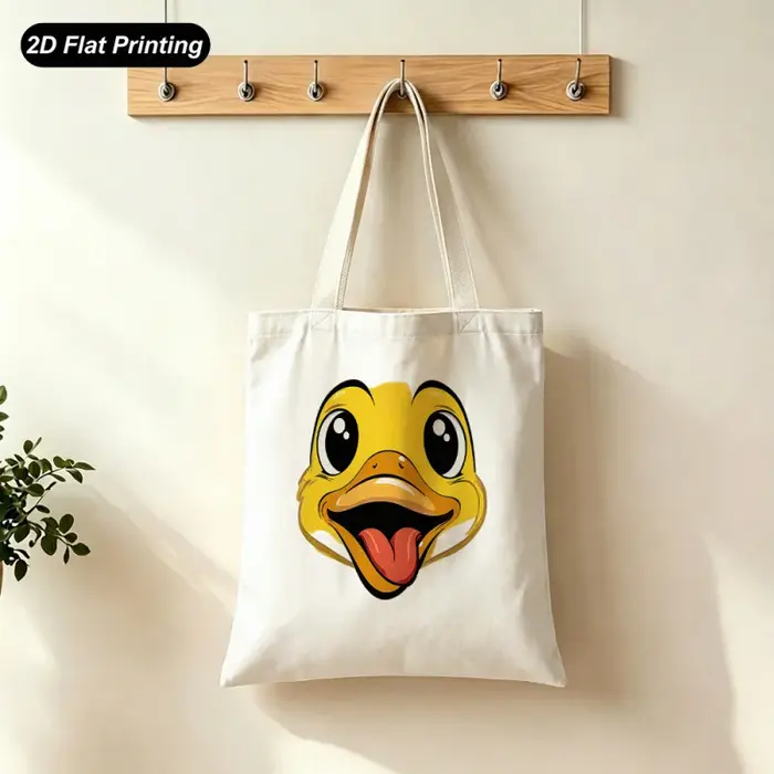 Sac fourre-tout imprimé à plat de grande capacité avec dessin animé du petit canard jaune 2D, 15,7 p