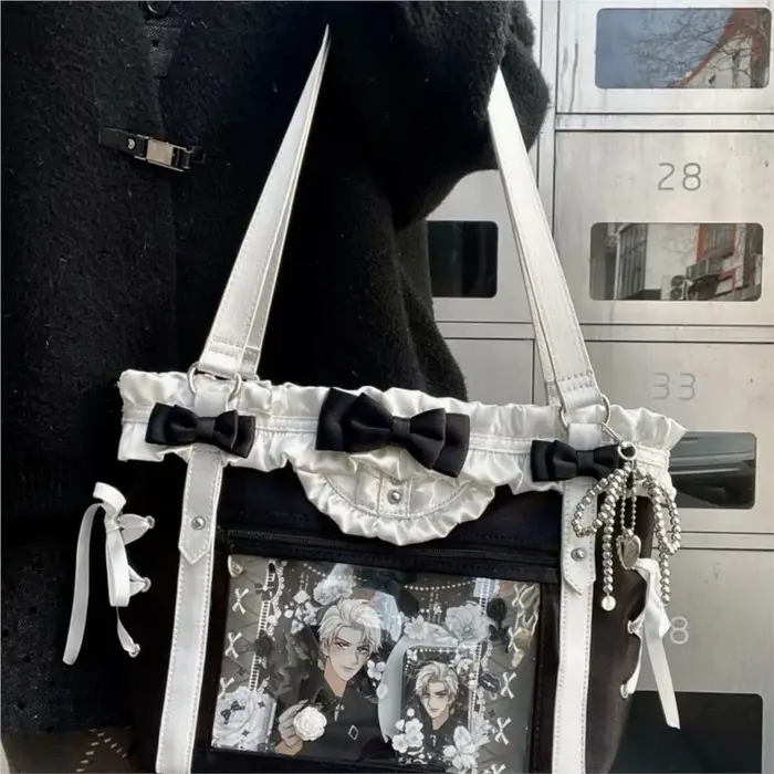 JIAERDI Lolita mignon arc sac à bandoulière dames Harajuku cuir carré grande capacité Ita sac Anime poignée sac à main Y2K sac fourre-tout 2025