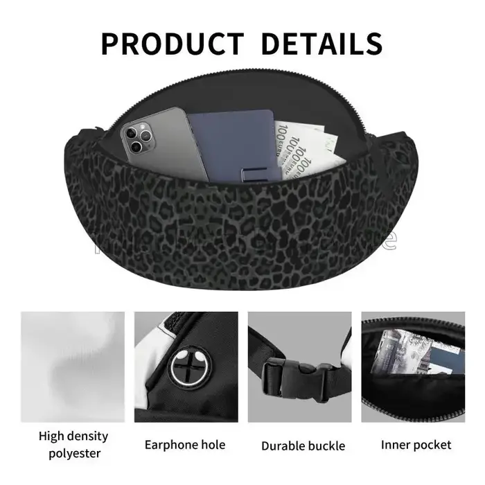 Sac banane imprimé léopard noir pour hommes et femmes