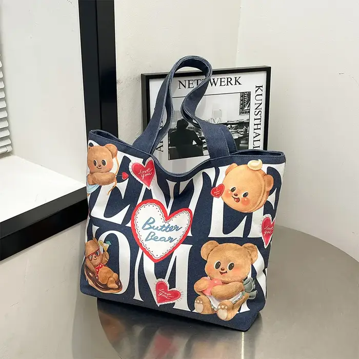 Sac fourre-tout en toile Butter Bear pour femme, style urbain, sac à bandoulière polyvalent, sac de