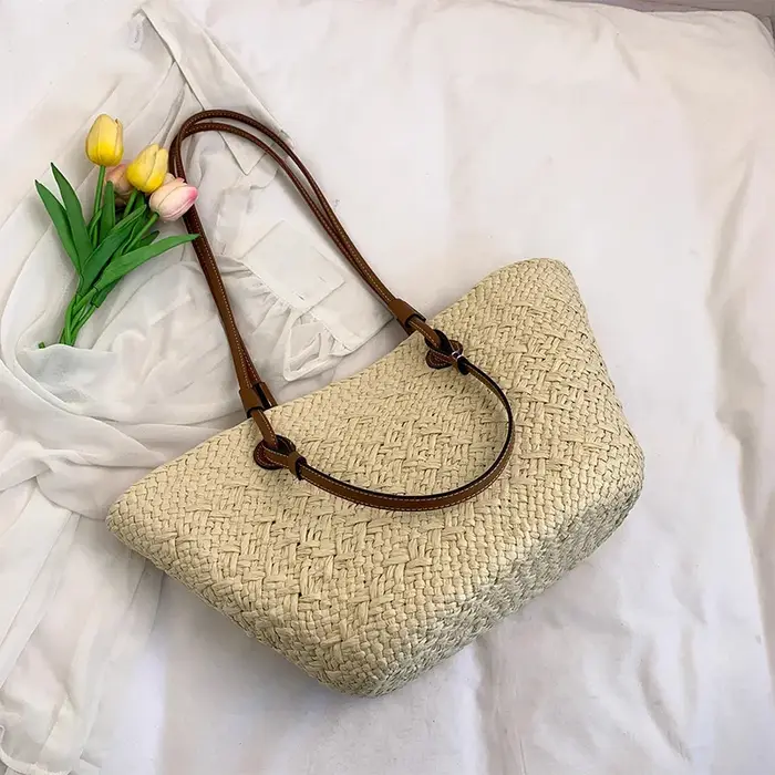 Sac fourre-tout en paille fait à la main, grande capacité, tissé, Design de marque, léger, luxe, pol