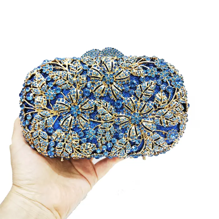 WHTUOHENG Pochette de soirée en métal doré avec pierres florales