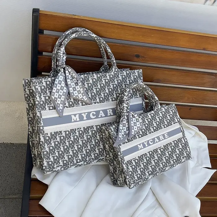 Sac fourre-tout élégant brodé pour femme 2025 – Nouveau sac à main rétro en toile avec lettres artistiques