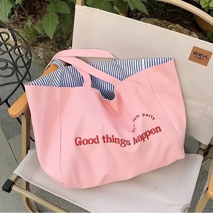 Sac à bandoulière décontracté à grandes rayures pour femme, sac fourre-tout réversible en toile pour