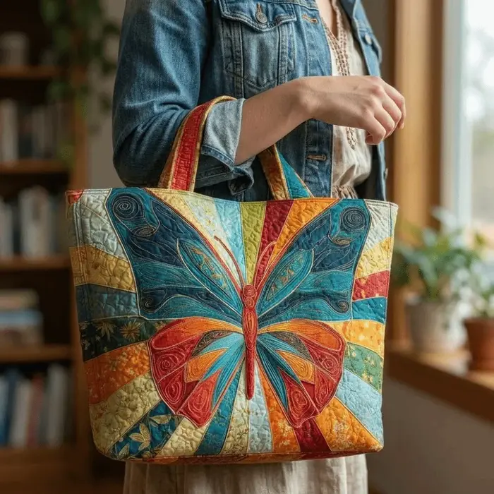 Sac fourre-tout matelassé à motifs papillons pour femmes
