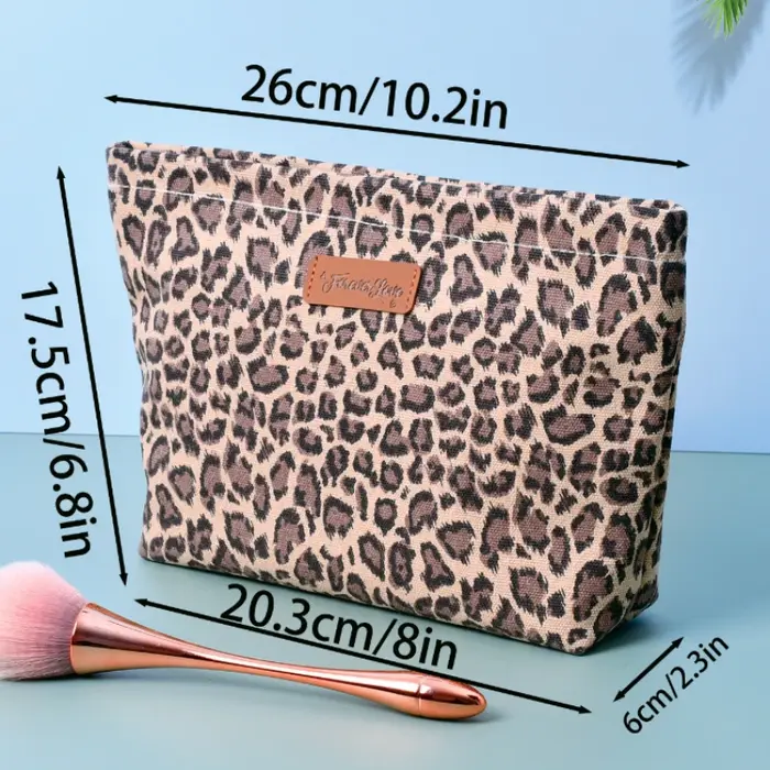 Grand sac de maquillage imprimé léopard – Sac à main élégant et mignon pour femmes et filles