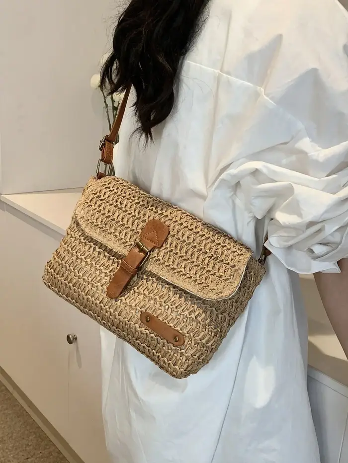 Nouveau sac en paille tressée pour femme, tendance, décontracté pour les vacances, sac à bandoulière