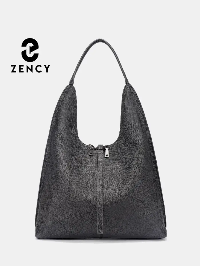 Zency – sac Hobo à bandoulière en cuir véritable pour femme, sac de Shopping de grande capacité en c