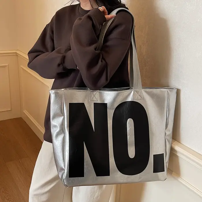 Sac fourre-tout grande capacité à motif lettres, sac à bandoulière pour femme, sac de navetteur, col
