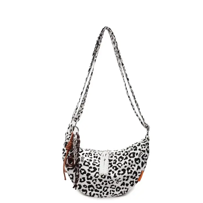 Nouveau sac bandoulière en toile imprimé léopard pour femme, sac croissant tendance avec fermeture é