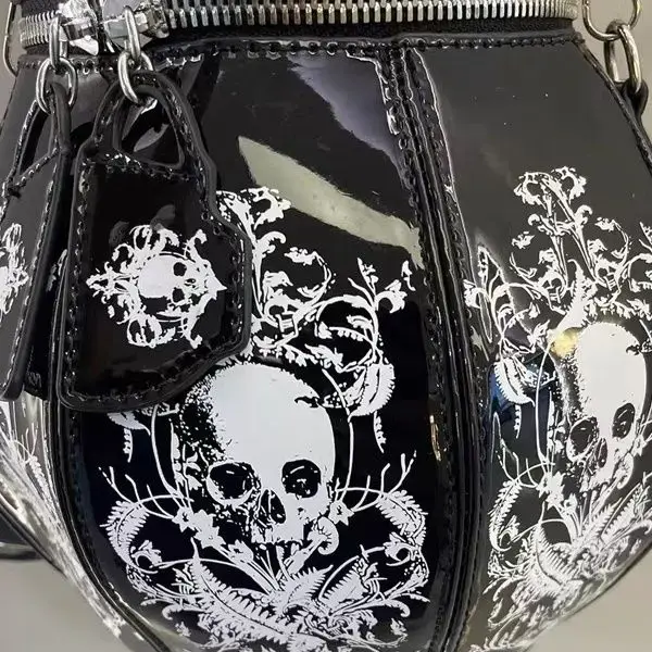 Vintage gothique noir crâne théière forme sac à main femmes perle chaîne Lolita sacs à bandoulière dames Harajuku