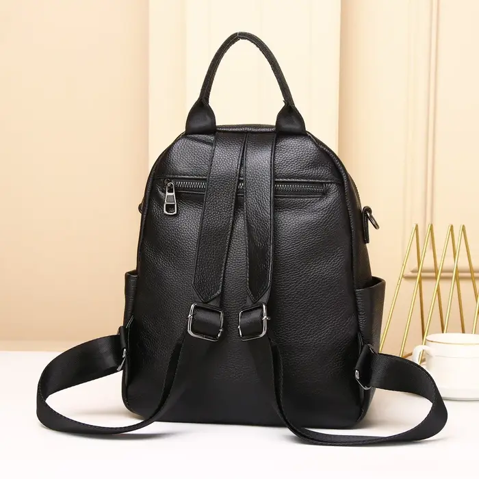 Sac à dos en cuir véritable noir pour femme