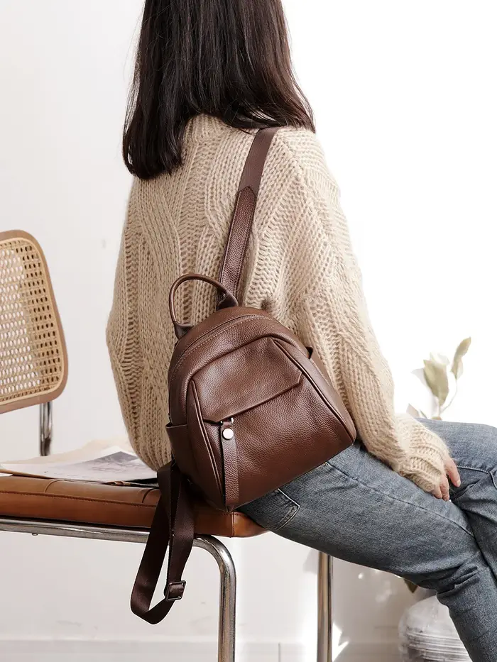 Sac à dos portable en cuir véritable pour adolescente