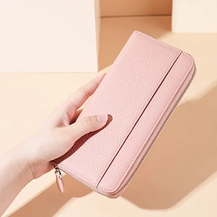 Sac portefeuille en cuir véritable pour femme, porte-monnaie, étui pour clé et rouge à lèvres, poudr