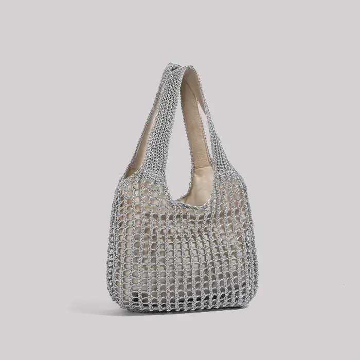 Sac fourre-tout en maille tissée à paillettes argentées pour femmes
