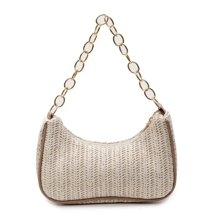 Sac à bandoulière décontracté bohème en paille, sac de plage carré à fermeture éclair, pochette à ch