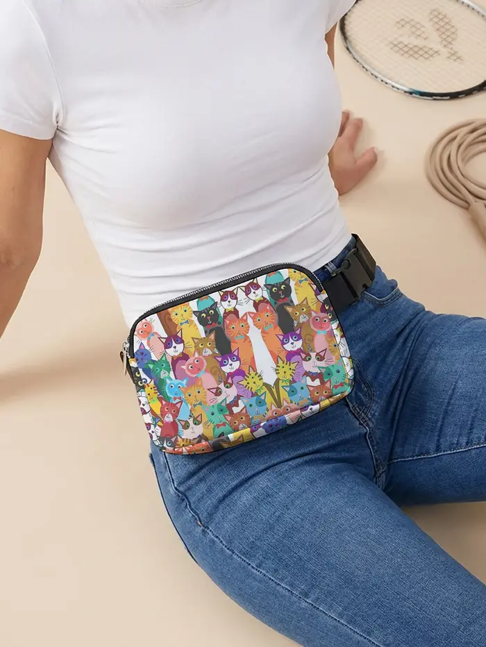 Sac banane coloré à imprimé chat de dessin animé