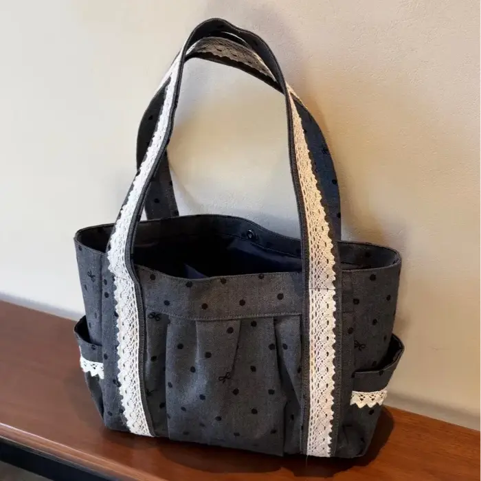 Sac fourre-tout en dentelle à pois grande capacité pour femme